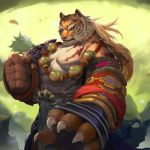  2018 anthro clothing digital_media_(artwork) feline mammal pang_(character) reclamon sdorica_sunset simple_background tiger 