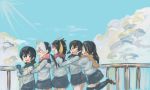  :d ^_^ alternate_costume black_hair blonde_hair blue_sky blush closed_eyes cloud commentary day emperor_penguin_(kemono_friends) fang gentoo_penguin_(kemono_friends) grape-kun highlights hug hug_from_behind humboldt_penguin_(kemono_friends) kajitsu_ohima kemono_friends long_hair long_sleeves multicolored_hair multiple_girls neckerchief open_mouth pink_hair pleated_skirt railing red_hair rockhopper_penguin_(kemono_friends) royal_penguin_(kemono_friends) scarf school_uniform serafuku short_hair skirt sky smile stuffed_animal stuffed_penguin stuffed_toy thighhighs twintails 