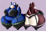  animal_crossing anthro big_breasts big_butt blue_fur bow breasts butt cleavage clothed clothing duo eyes_closed female fur garter_belt garter_straps hair_bow hair_ribbon hedgehog huge_breasts huge_butt inflation legwear lingerie mabel_able mammal nintendo overweight rakashama ribbons sable_able simple_background stockings video_games 