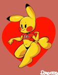  anthro big_butt butt cleft_tail clothed clothing digital_media_(artwork) dongitos female flat_chested fur multicolored_tail nintendo pikachu pok&eacute;mon pok&eacute;mon_(species) shirt short_stack simple_background smile solo thick_thighs video_games yellow_fur 