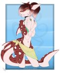  bikini bulge clothed clothing covering_chest crossdressing fangs fish girly hair kristein long_hair long_tail male marine ponytail red_hair red_skin shark smile solo spandex swimsuit teeth tight_clothing uk-brony water yellow_eyes 