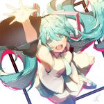  :o aqua_eyes aqua_hair arm_up armpits bare_shoulders black_legwear commentary_request detached_sleeves floating_hair from_above hatsune_miku headphones headset long_hair looking_at_viewer necktie open_mouth reaching_out saihate_(d3) skirt sleeveless solo thighhighs twintails very_long_hair vocaloid wide_sleeves 