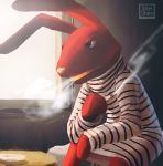  31_minutos ambiguous_gender cigarette clothed clothing digital_media_(artwork) fur holding_object inkershike inside juan_carlos_bodoque lagomorph mammal open_mouth rabbit red_fur smoke smoking solo window 