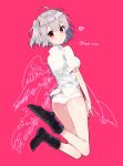  :o angel_chromosome_xx ass bad_id bad_twitter_id black_legwear blush commentary_request from_behind highres ikeuchi_tanuma looking_at_viewer looking_back multiple_wings neon_genesis_evangelion panties parted_lips pink_background red_eyes seraph shirt short_sleeves silver_hair simple_background socks solo tabris tabris-xx twitter_username two_side_up underwear white_panties white_shirt wings 