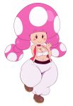  2018 beady_eyes blush breasts cleavage clothed clothing female footwear hi_res humanoid mario_bros nintendo not_furry short_stack simple_background smile solo sssonic2 toad_(mario) toadette video_games white_background 