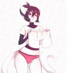  anthro black_hair bulge cat clothed clothing feline fur girly hair looking_at_viewer male mammal mercy_(suelix) navel pink_eyes shirt shorts simple_background skimpy smile solo standing suelix thick_thighs thong white_fur 