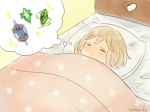  ayuto bed blonde_hair closed_eyes commentary_request crystal djeeta_(granblue_fantasy) dreaming granblue_fantasy instrument short_hair sleeping sparkle twitter_username 