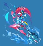  amakusa_(hidorozoa) anklet barefoot bracelet closed_mouth green_eyes hand_up holding holding_weapon jewelry legs_together looking_at_viewer mipha red_skin smile solo tentacle_hair the_legend_of_zelda the_legend_of_zelda:_breath_of_the_wild weapon zora 