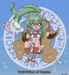  90s absurdres breasts duel_monster green_eyes green_hair highres jewelry looking_at_viewer open_mouth ponytail sandals solo winda_priestess_of_gusto yuu-gi-ou 