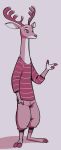  2018 anthro antlers barefoot cervine clothed clothing dipstick_ears disney fan_character finger_gun fuel_(artist) hand_in_pocket horn male mammal monochrome pink_background simple_background solo standing unknown_character zootopia 