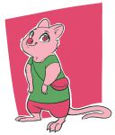  2018 anthro barefoot border clothed clothing disney fan_character female fuel_(artist) looking_at_viewer mammal marsupial pink_background purse quokka simple_background smile solo standing unknown_character white_border zootopia 