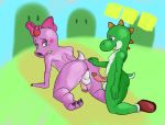  all_fours anus balls birdo butt fours_(artist) girly imminent_sex male male/male mario_bros nintendo penis presenting presenting_hindquarters smile video_games yoshi 