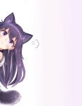  :t akatsuki_(kantai_collection) animal_ears bangs blush closed_mouth eyebrows_visible_through_hair fox_ears fox_tail fume gradient gradient_background highres kantai_collection kemonomimi_mode long_hair long_sleeves peeking_out pout purple_background purple_eyes purple_hair reitou_mikan shiny shiny_hair solo straight_hair tail v-shaped_eyebrows 