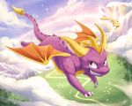  arthropod barefoot claws detailed draggincat dragon dragonfly feral flying horn insect looking_at_viewer male outside purple_eyes purple_skin scales scalie sharp_claws sharp_teeth smile sparx spyro spyro_the_dragon teeth toe_claws video_games western_dragon wings 