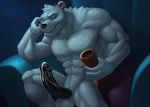  abs balls barazoku bear blue_eyes cum cum_on_penis erection fur humanoid_penis kittikary league_of_legends long_penis looking_at_viewer male mammal manly muscular navel nude orgasm pecs penis riot_games sharp_teeth sitting smile solo teeth video_games volibear 