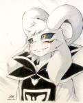  anthro asriel_dreemurr black_sclera caprine crying fur goat jinya male mammal smile standing tears undertale video_games white_fur あかばね_じん 