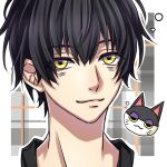  binta_(doubutsu_no_mori) black_hair cat chibi chibi_inset doubutsu_no_mori fuji_ki_no male_focus multiple_views personification portrait yellow_eyes 