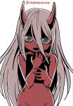  book claws commentary_request darling_in_the_franxx green_eyes grey_hair groin hair_between_eyes holding holding_book horns long_hair looking_at_viewer nude oni oni_horns open_mouth red_skin shake-o sharp_teeth solo spoilers standing teeth twitter_username very_long_hair zero_two_(darling_in_the_franxx) 