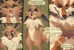  ambiguous_gender anthro anthro_on_anthro anthrofied arcanine arrow blush brown_fur canine comic cum cum_in_mouth cum_inside cum_on_face dialogue eevee english_text fur grimart hi_res long_ears male male/ambiguous mammal nintendo nude open_mouth pok&eacute;mon pok&eacute;mon_(species) size_difference teal_eyes text video_games 