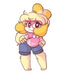  &lt;3 &lt;3_eyes 2018 alpha_channel animal_crossing animated anthro blonde_hair canine clothed clothing dancing dog eyes_closed eyewear female fur glasses hair hands_on_hips hi_res isabelle_(animal_crossing) looking_at_viewer mammal nintendo pixpet shih_tzu short_stack simple_background smile solo transparent_background video_games 