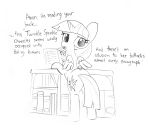  2018 black_and_white book english_text equine female feral friendship_is_magic hair horn looking_at_viewer mammal monochrome my_little_pony solo text tjpones twilight_sparkle_(mlp) winged_unicorn wings 