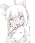  :3 :d animal_ears bangs blunt_bangs blush commentary_request crossover eyebrows_visible_through_hair furry gen_2_pokemon greyscale head_tilt highres horizontal_pupils made_in_abyss monochrome nanachi_(made_in_abyss) nose_blush open_mouth paws pokemon pokemon_(creature) quilava ria_(efikrisia) sidelocks smile whiskers 