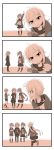  4girls 4koma :d :o arm_up attokyu black_serafuku cake closed_eyes comic crescent crescent_hair_ornament crescent_moon_pin flying_sweatdrops food fumizuki_(kantai_collection) hair_ornament highres jacket kantai_collection kneehighs long_hair minazuki_(kantai_collection) monochrome multiple_girls nagatsuki_(kantai_collection) neckerchief necktie open_mouth pantyhose pleated_skirt ponytail remodel_(kantai_collection) satsuki_(kantai_collection) school_uniform serafuku shoes shorts silent_comic skirt smile twintails 