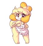  &lt;3 &lt;3_eyes 2018 alpha_channel animal_crossing animated anthro apron blonde_hair canine clothed clothing dancing dog eyes_closed female fur hair hands_on_hips hi_res isabelle_(animal_crossing) looking_at_viewer mammal naked_apron nintendo pixpet shih_tzu short_stack simple_background smile solo transparent_background video_games 