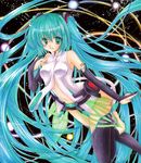  aqua_eyes aqua_hair barefoot belt bridal_gauntlets elbow_gloves fingerless_gloves gloves hatsune_miku hatsune_miku_(append) long_hair marker_(medium) navel necktie rano_(u_rano) smile solo toeless_legwear traditional_media twintails very_long_hair vocaloid vocaloid_append 