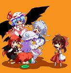  &gt;_&lt; :d =_= ascot bat_wings blonde_hair blood blue_hair blush book bow braid brown_hair chibi china_dress chinese_clothes closed_eyes demon_girl detached_sleeves dress fallen_down fang flandre_scarlet gin_(shioyude) hair_bow hakurei_reimu hat hat_removed head_wings headwear_removed hong_meiling izayoi_sakuya jitome koakuma long_hair maid maid_headdress multiple_girls no_mouth nosebleed open_mouth patchouli_knowledge ponytail purple_hair red_eyes red_hair remilia_scarlet short_hair side_ponytail silver_hair simple_background slippers smile touhou twin_braids wings xd 