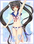  :d aosa_(electricspark) arm_up armpits bad_feet bikini black_hair kooh long_hair navel open_mouth pangya red_eyes sailor_bikini sailor_collar side-tie_bikini smile solo star swimsuit twintails 