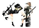  animal_ears aqua_eyes bad_id bad_pixiv_id banned_artist blonde_hair brown_eyes brown_hair dog_ears erica_hartmann gertrud_barkhorn gun hat iron_cross long_hair machine_gun military military_uniform multiple_girls panties rifle s_tanly short_hair sitting smile strike_witches tail twintails underwear uniform weapon white_panties world_witches_series 