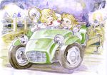  bridge car flower ground_vehicle horn hoshiguma_yuugi lotus_(brand) lotus_seven master_(4th) mizuhashi_parsee motor_vehicle multiple_girls steering_wheel touhou traditional_media watercolor_(medium) 