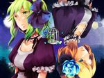  always_and_forever_(vocaloid) aqua_eyes bad_id bad_pixiv_id bird blonde_hair blue_flower blue_rose bow cage choker dress flower green_eyes green_hair gumi hair_bow hakiri_(h_rsc) kagamine_rin multiple_girls rose rotational_symmetry short_hair upside-down vocaloid wallpaper 