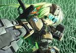  border_break green_eyes green_hair highres mecha mecha_musume ponytail ribbon solo sword tsukii_tsukato weapon 