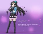  akiyama_mio alternate_costume black_hair blue_eyes fingerless_gloves fishnets gloves hair_ornament hikasa_youko jewelry k-on! legs let's_go! long_hair microphone music real_life saitoyu00 seiyuu_connection singing solo thighhighs wallpaper 