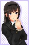  amagami black_hair black_jacket blazer blue_eyes blush face hairband jacket kibito_high_school_uniform kishida-shiki long_hair long_sleeves morishima_haruka school_uniform smile solo sweater 