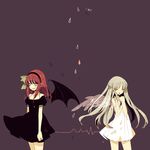  angel_and_devil angel_beats! angel_wings bad_id bad_pixiv_id bat_wings black_dress demon_wings dress hairband long_hair multiple_girls no_nose shikimi_(yurakuru) simple_background single_wing skirt tenshi_(angel_beats!) white_skirt wings yuri_(angel_beats!) 