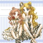  alternate_costume alternate_hairstyle ankle_lace-up bare_shoulders bishoujo_senshi_sailor_moon blonde_hair blue_eyes chibi_usa cross-laced_footwear crown dress engrish flower frills hair_ribbon legs long_hair mother_and_daughter multiple_girls pink_hair ranguage red_eyes ribbon rose sarashina_kau sitting smile tsukino_usagi twintails wavy_hair 