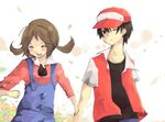  blush couple kotone_(pokemon) lyra_(pokemon) red_(pokemon)black_hair smile 
