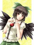  alternate_hair_length alternate_hairstyle bad_id bad_pixiv_id bangs blunt_bangs bob_cut bow brown_hair eyes green_bow hair_bow mochi.f red_eyes reiuji_utsuho short_hair solo touhou wings 