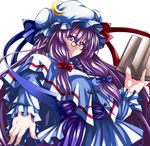  bespectacled book bow capelet crescent frills glasses hat long_hair patchouli_knowledge purple_eyes purple_hair ribbon sash solo touhou very_long_hair yoiti 