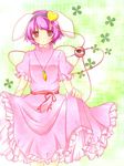  animal_ears bad_id bad_pixiv_id blush bunny_ears carrot carrot_necklace colored_eyelashes cosplay dress eyelashes frills hairband heart inaba_tewi inaba_tewi_(cosplay) jewelry komeiji_satori kureha_goya necklace no_nose open_mouth pendant pink_eyes pink_hair short_hair solo touhou 