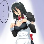 amagami black_hair breasts cleavage hiba_manaka maid maid_headdress medium_breasts solo toki_(tokihakashi) 