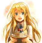  blonde_hair blue_eyes cake food fukutarou_(enji127) heart k-on! kotobuki_tsumugi long_hair plate school_uniform smile solo sweater_vest 