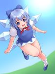  blue_eyes blue_hair bow cirno dress hair_bow solo touhou tripleeight wings 