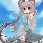  animal_ears chachi_(azuzu) dowsing_rod grey_hair jewelry mouse mouse_ears mouse_tail nazrin pendant red_eyes short_hair solo tail touhou 