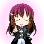  blush_stickers brown_hair chibi closed_eyes dress gradient_hair hijiri_byakuren ichimi multicolored_hair pointing purple_hair solo touhou 