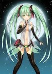  absurdres aqua_eyes aqua_hair belt elbow_gloves fingerless_gloves gloves hatsune_miku hatsune_miku_(append) highres long_hair moon necktie shuuichi_(gothics) smile solo thighhighs twintails very_long_hair vocaloid vocaloid_append zettai_ryouiki 