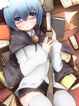  bad_id bad_pixiv_id blue_eyes blue_hair blush book cape chirashi_(so) glasses lying pentacle school_uniform short_hair skirt solo staff tabitha thighhighs zero_no_tsukaima zettai_ryouiki 